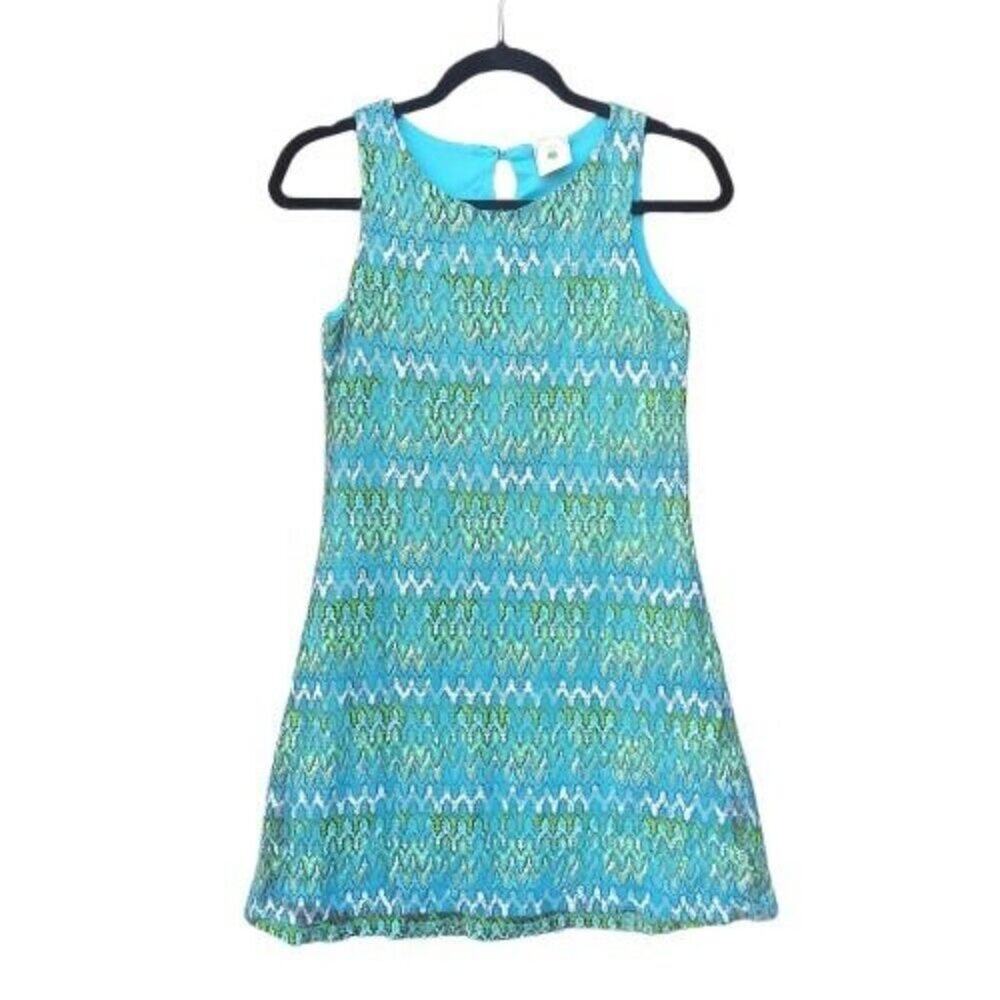 LEMON FIZZ | Girls Y2K Mesh Zig Zag Chevron Retro Mod A-Line Shift Dress 14